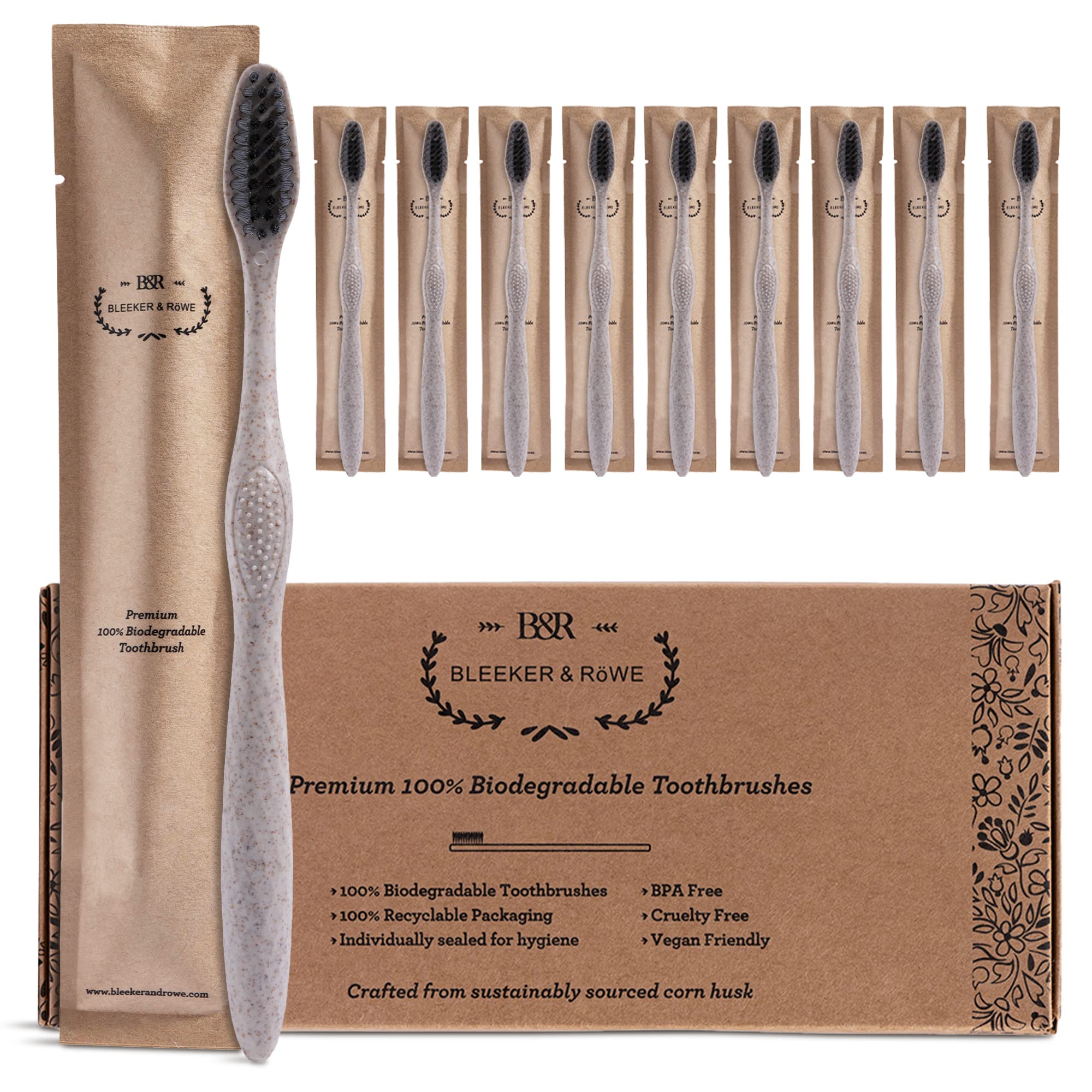 Bleeker & Rowe toothbrushes in eco-packaging – pack of 10