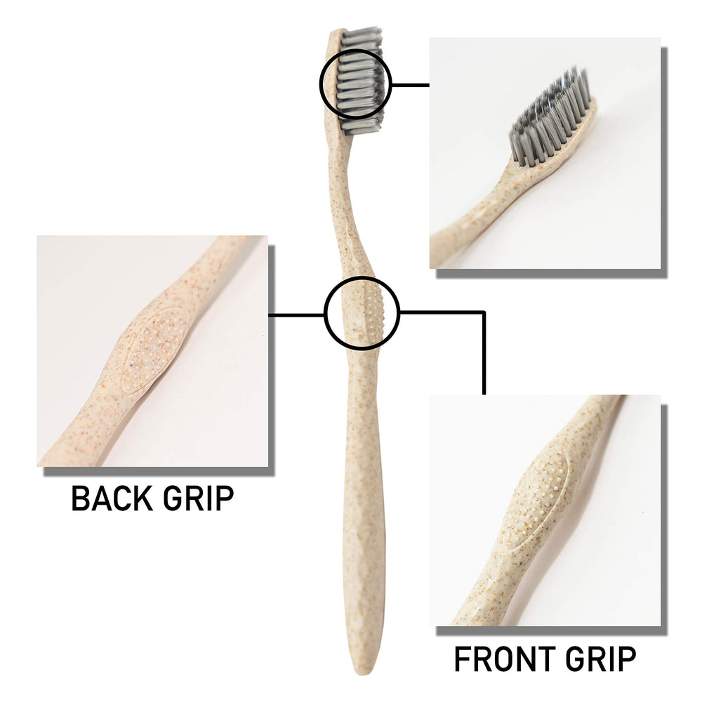 Close-up of soft bristles on Bleeker and Rowe biodegradable toothbrush