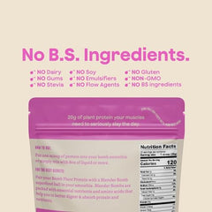 Blender Bombs Bomb Plant Protein bottle label highlights clean five-ingredient protein.