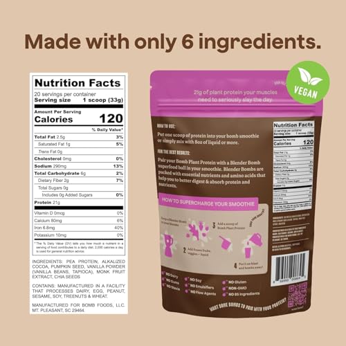 Blender Bombs Bomb Plant Protein cocoa swirl conveys rich chocolate aroma in a healthy shake