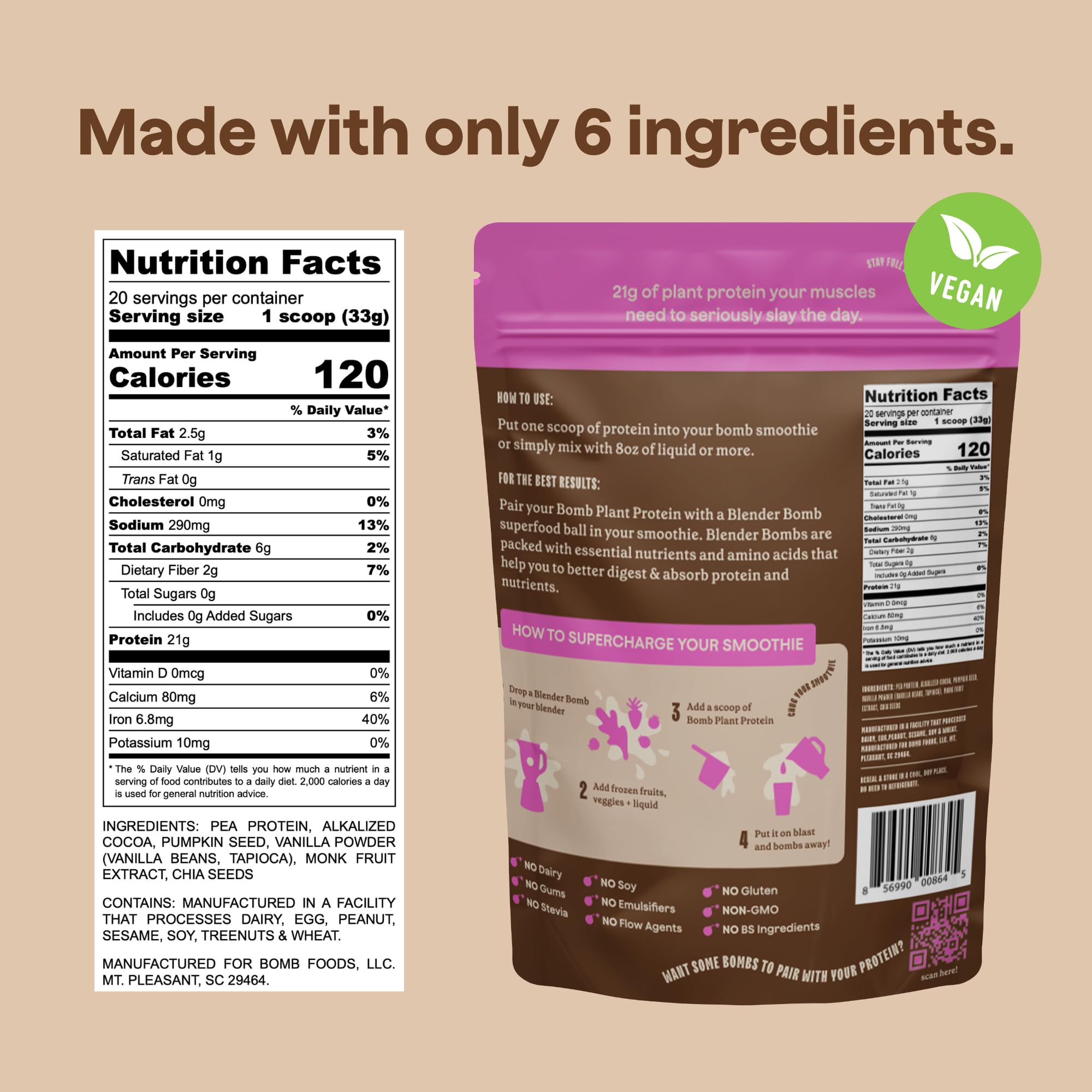 Blender Bombs Bomb Plant Protein gluten-free label denotes allergen-friendly option