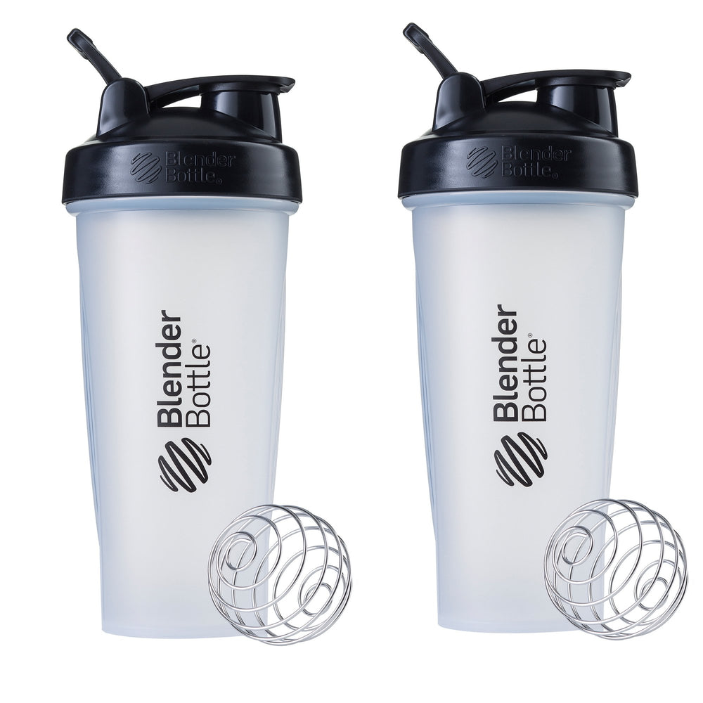 Two BlenderBottle Classic 28oz shaker bottles in clear with black lids (Pack of 2)