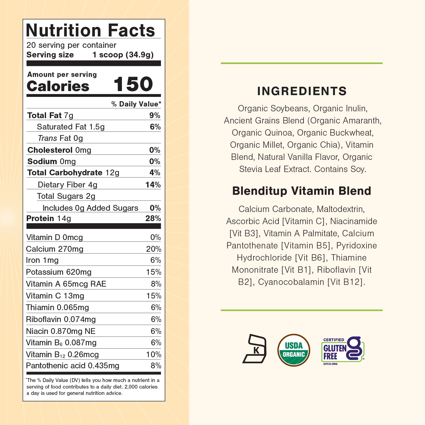 Serving size and nutrition facts for Blenditup 24oz
