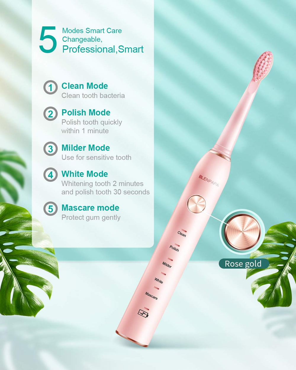 Blenpapa Electric Toothbrush Pink with 5 modes display