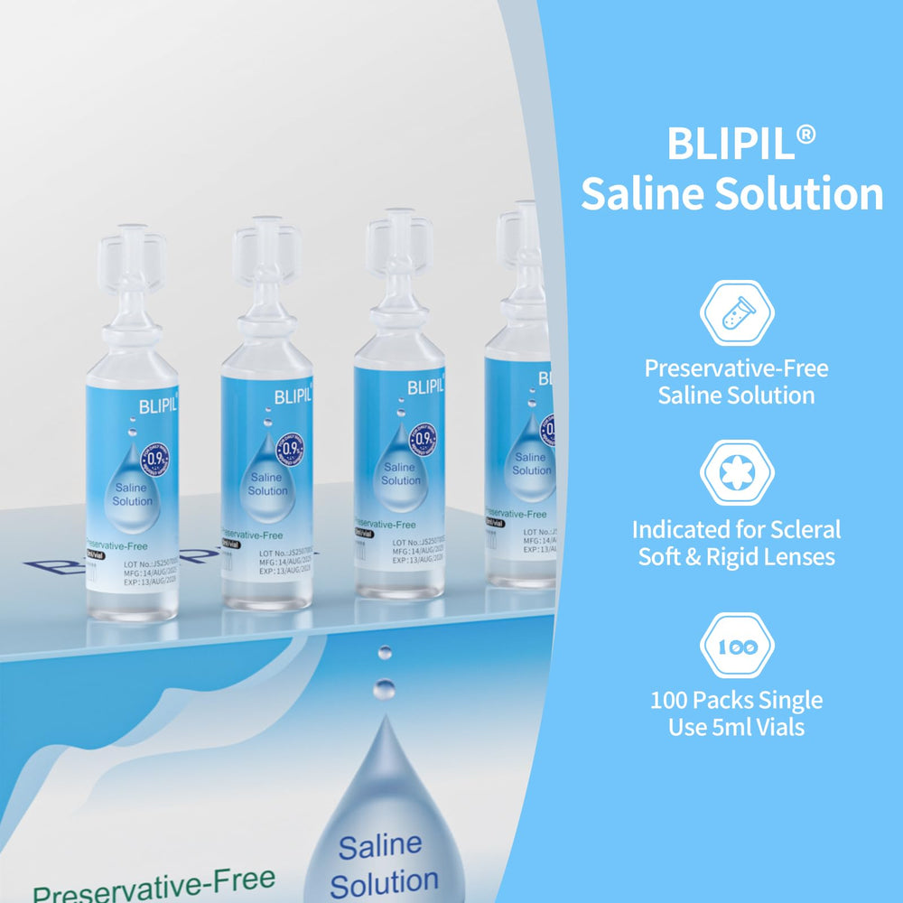 Single-use sterile saline vial for contact lens rinsing