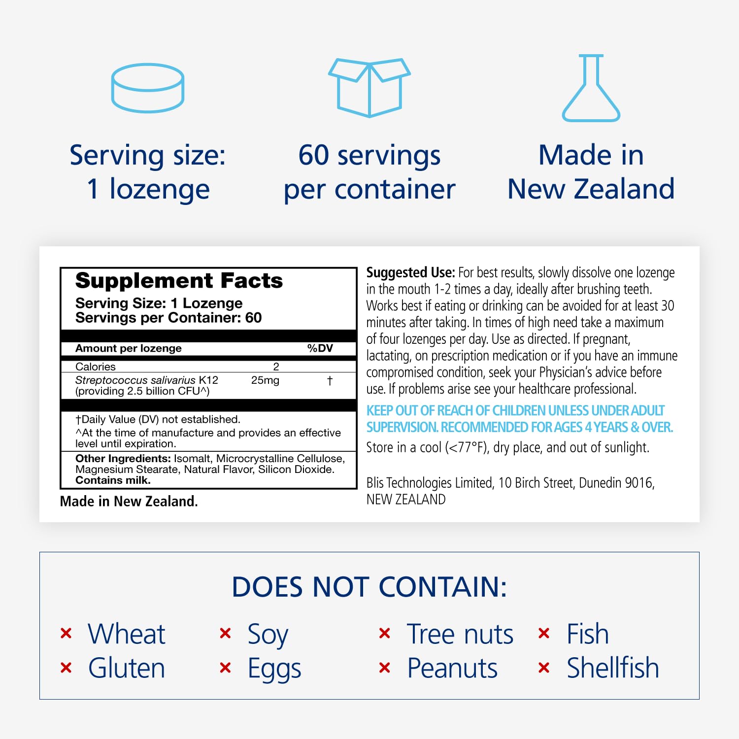 Packaging highlighting 2.5B CFU Streptococcus salivarius K12