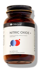 Front view of Blisque Nitric Oxide Booster bottle with label
