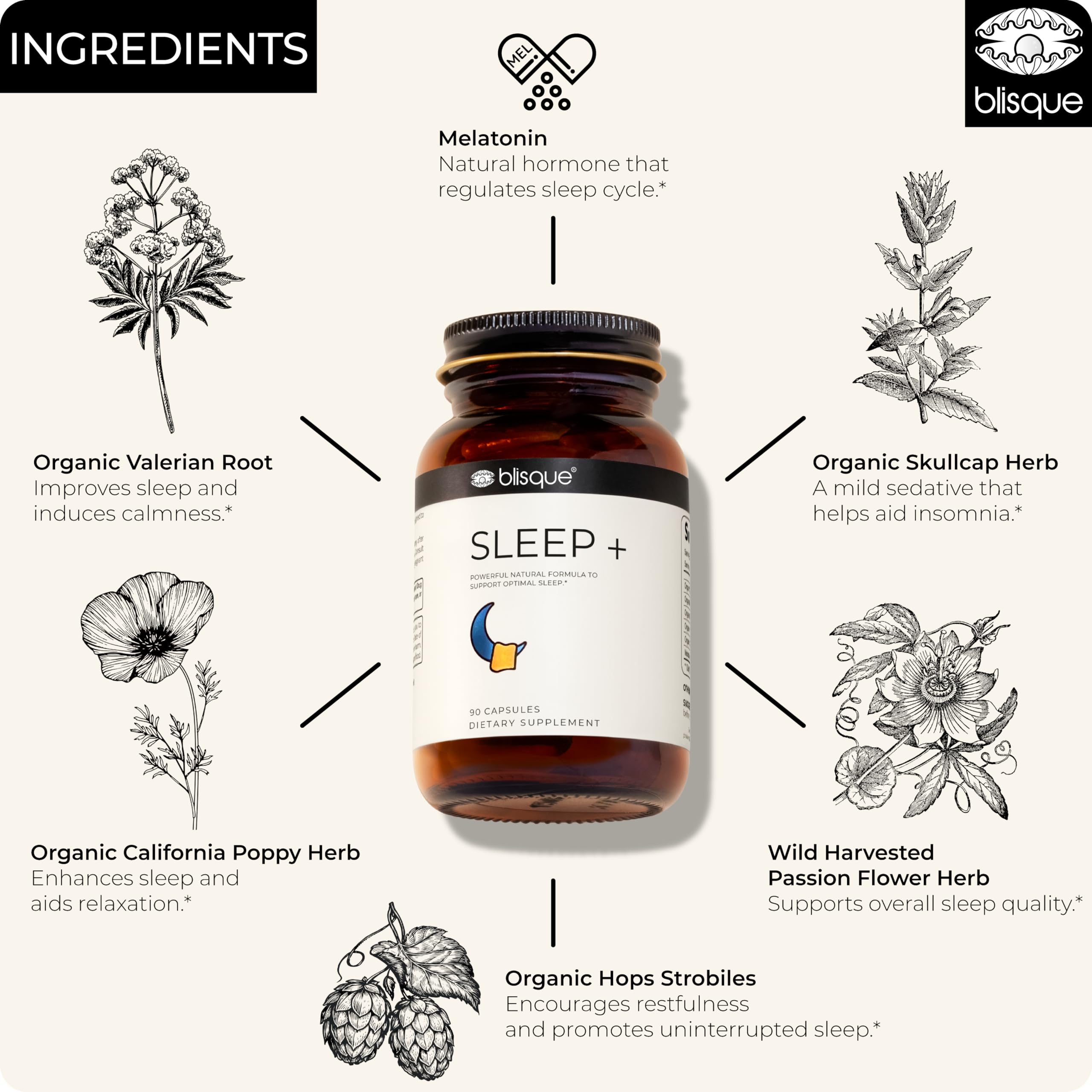 Close-up of herbal ingredients used in Blisque SLEEP+