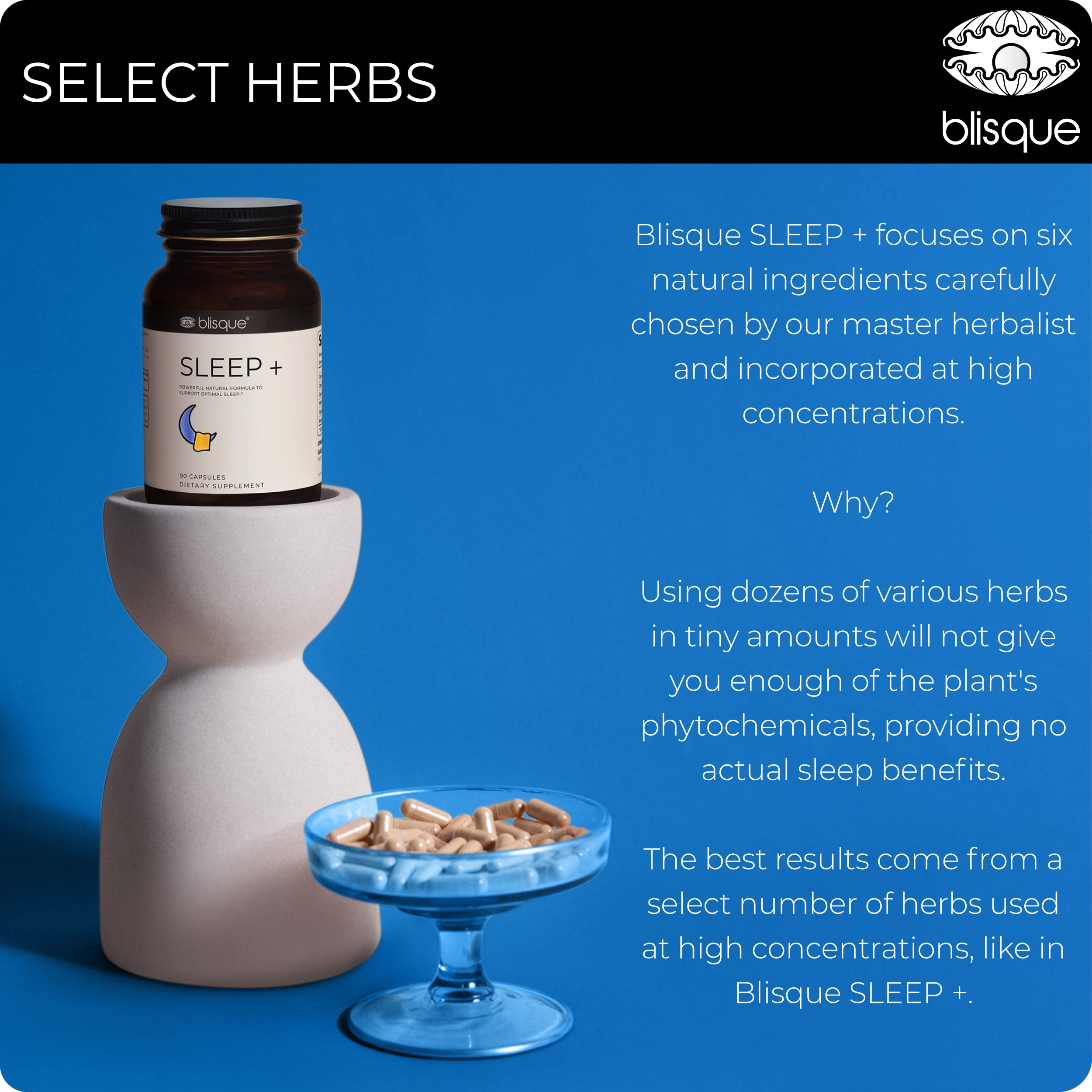 Back of Blisque SLEEP+ box detailing ingredients