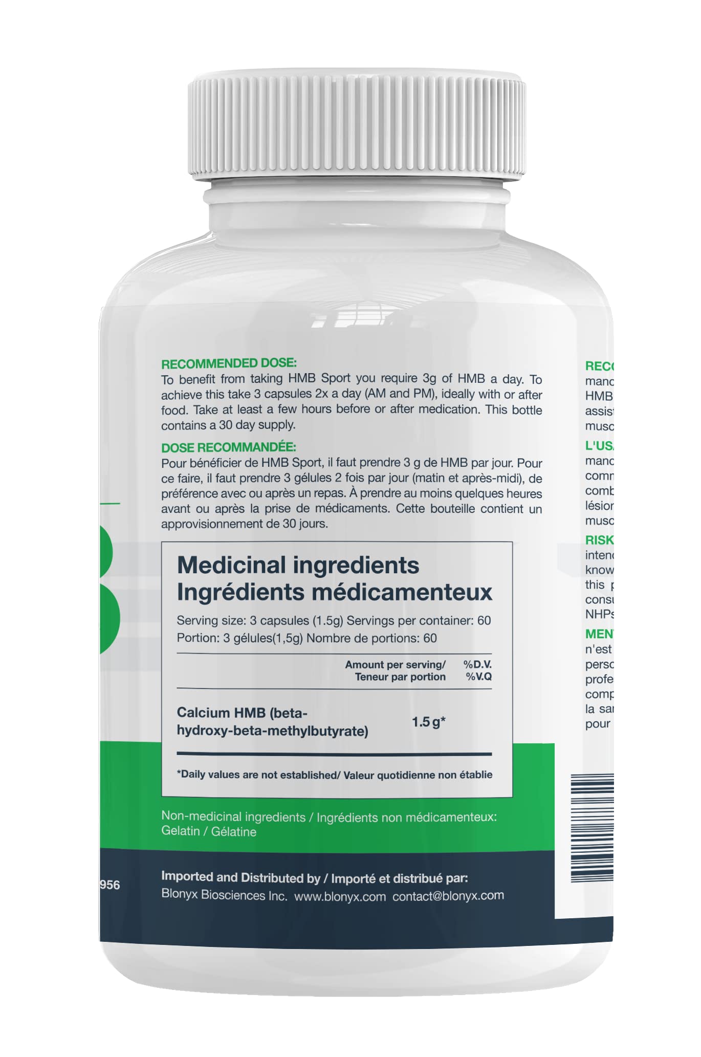 Close-up of Blonyx HMB Sport Capsules in the bottle