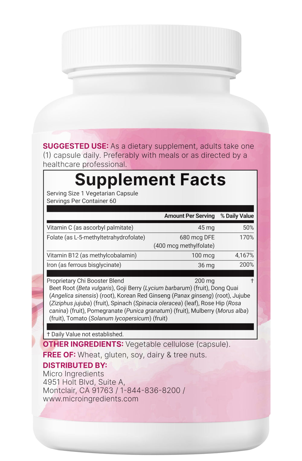 Natural energy-supporting ingredients: beet root, spinach, pomegranate, ginseng, goji berry