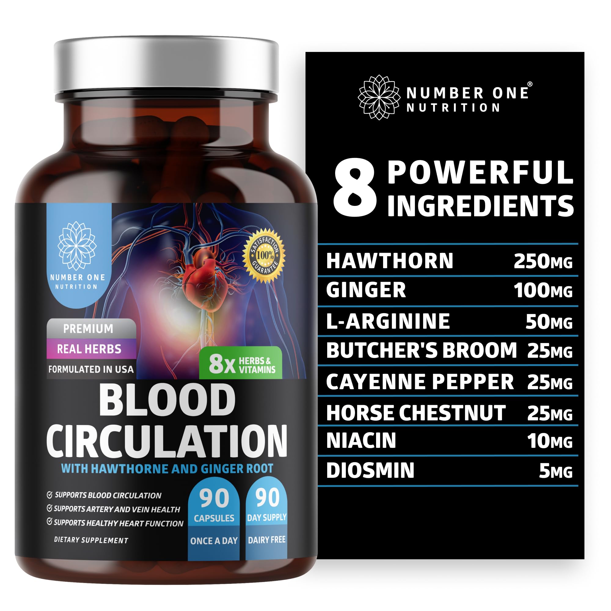 Premium Blood Circulation Supplement bottle with 90 capsules