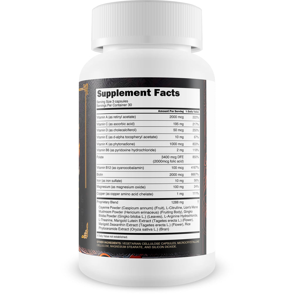 Close-up of key ingredients: Vitamin B12, L-Arginine, and Ginkgo Biloba