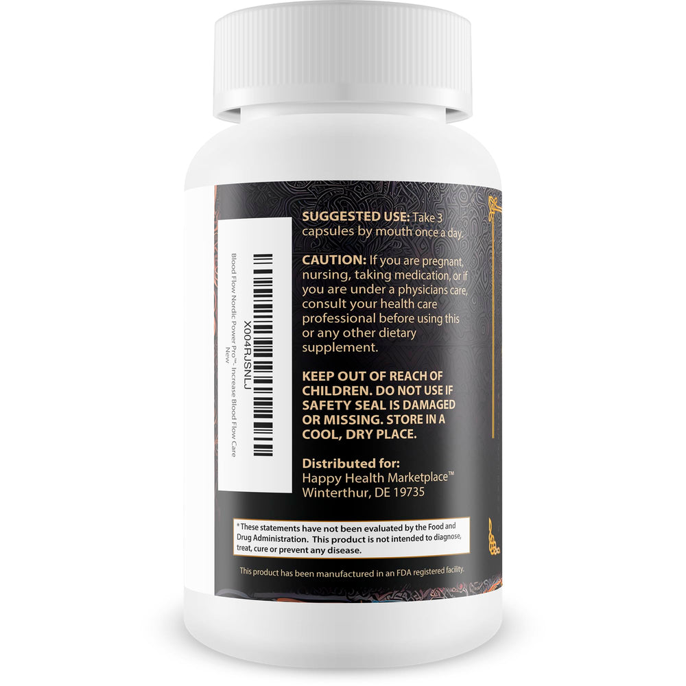 Pills in bottle with Blood Flow Nordic Power Pro label visible