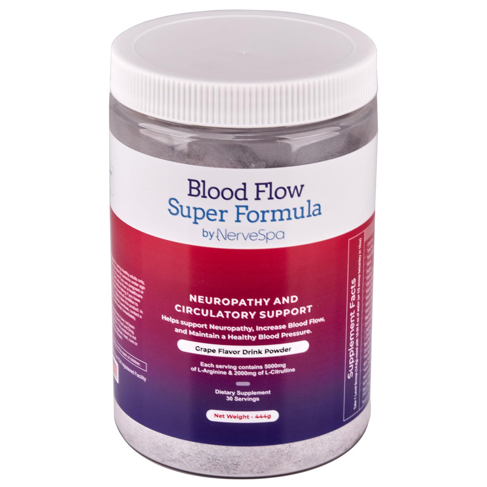 Front label of Blood Flow Super Formula Neuropathy Powder by Nerve Spa