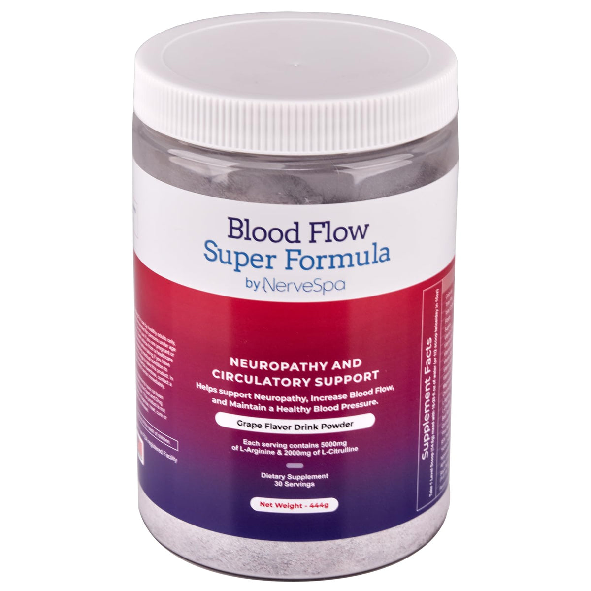 Front label of Blood Flow Super Formula Neuropathy Powder by Nerve Spa