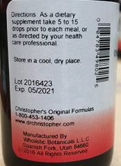 Front label of Christopher's Original Blood Stream Formula glycerine extract