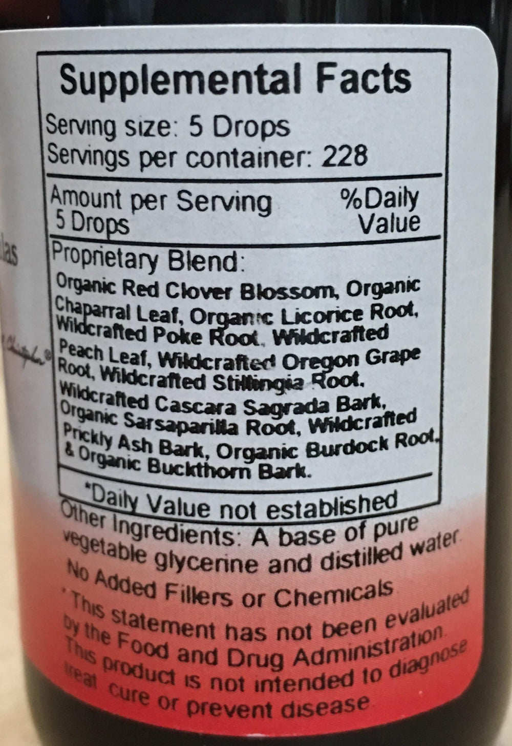 Herbal ingredients used in Blood Stream Formula glycerine extract