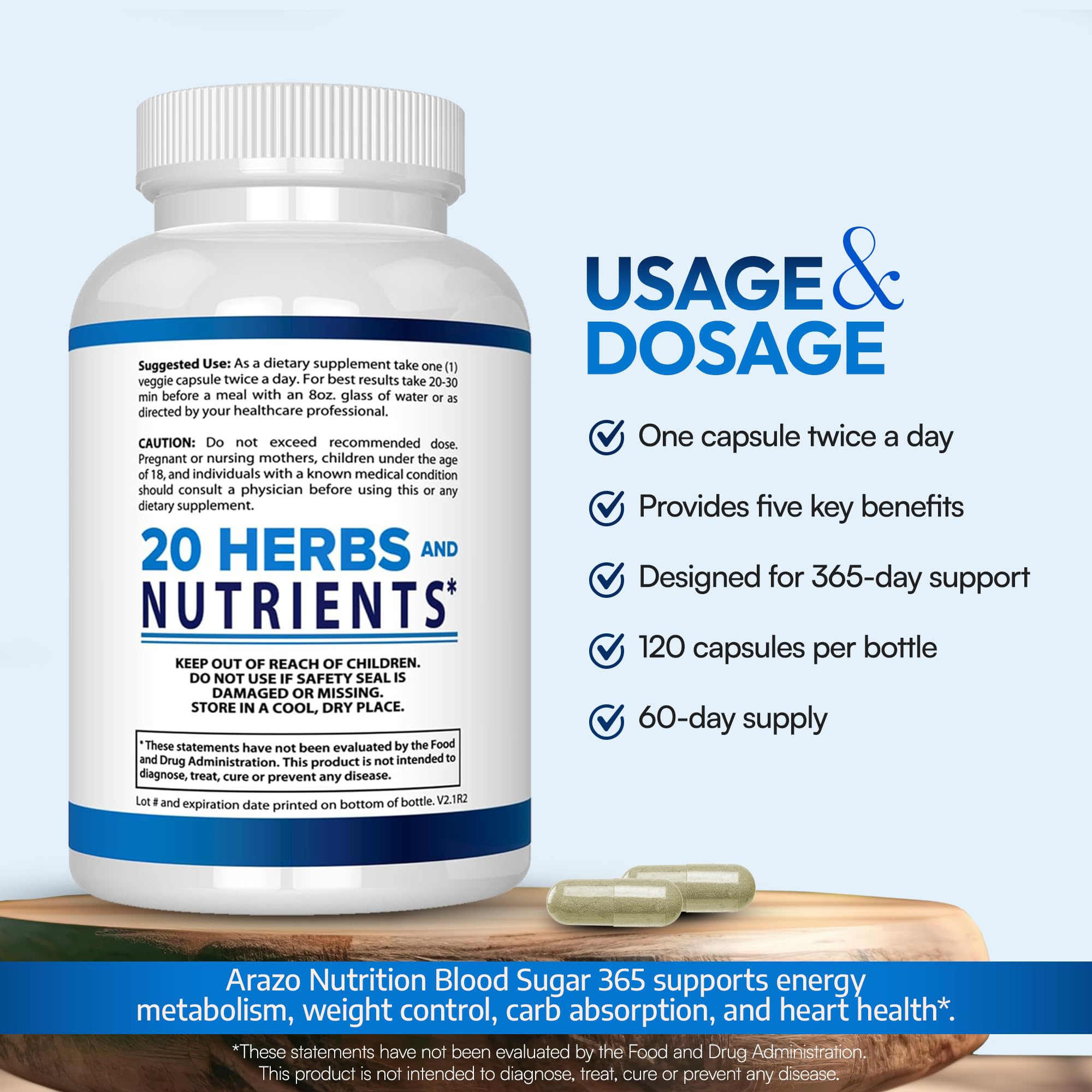 Close up of 120 vegetarian capsules