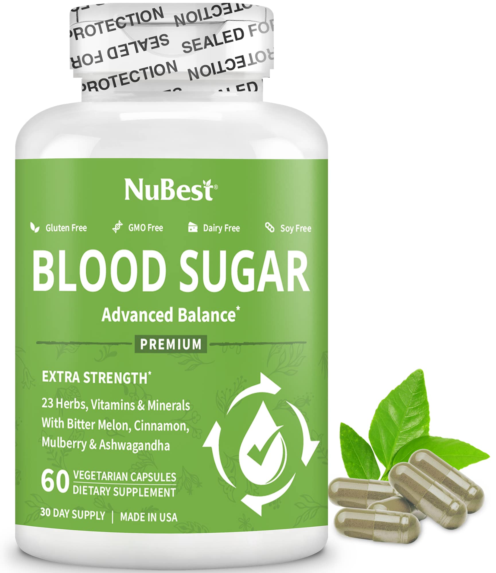 Blood Sugar Advanced Formula bottle featuring Bitter Melon and other ingredients