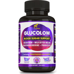 Bottle of Blood Sugar Support Colostrum supplement with 90 vegan capsules