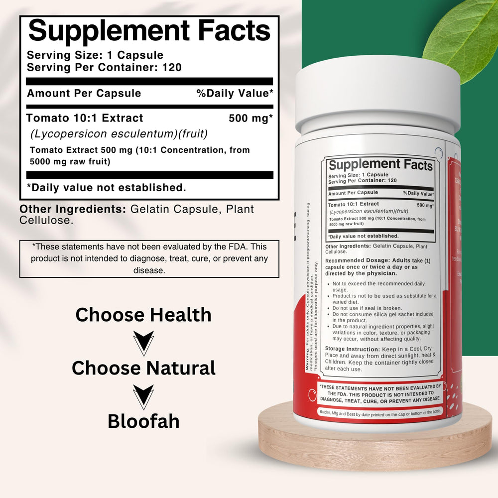 Close-up of the Lycopene Tomato Extract label on the bottle