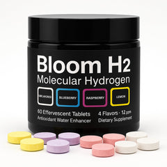 Bloom H2 Tabs Lemon flavor packaging and tablets