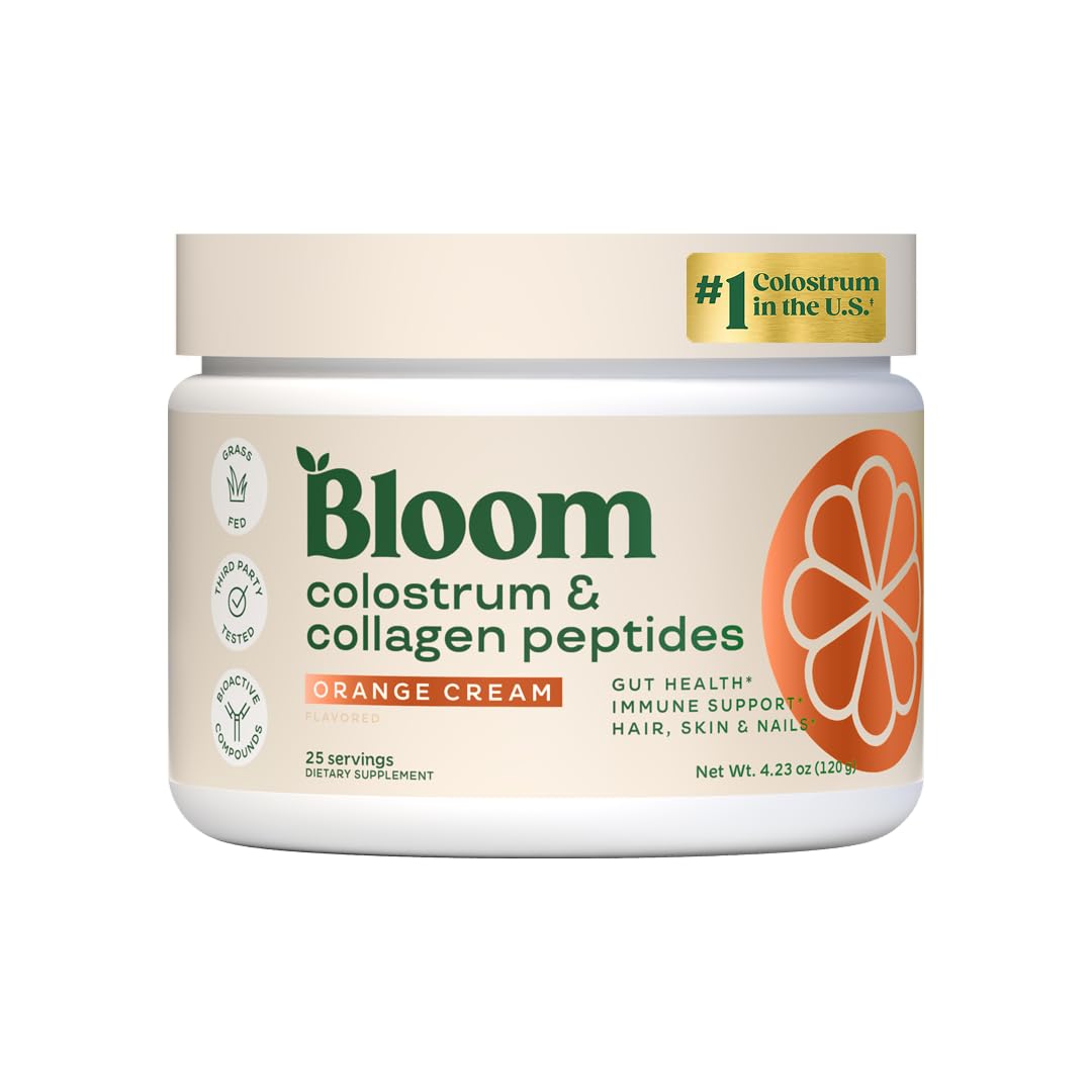 Bloom Nutrition Bovine Colostrum Powder Orange Cream container front view