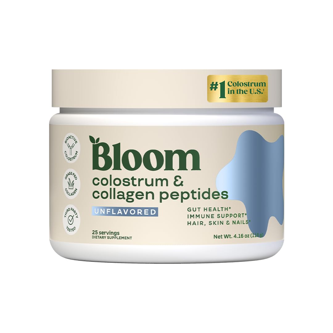Bloom Nutrition Bovine Colostrum Powder bottle with label