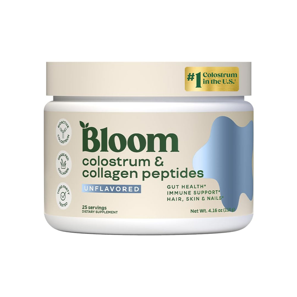 Bloom Nutrition Bovine Colostrum Powder bottle with label