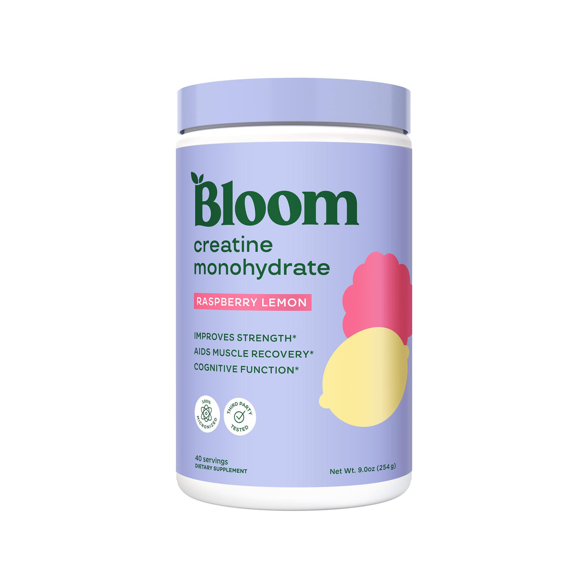 Bloom Nutrition Creatine Monohydrate Raspberry Lemon bottle