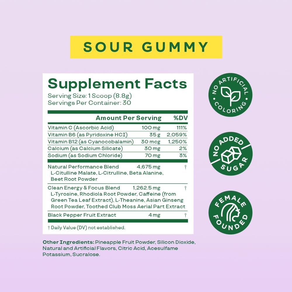 Close-up of key ingredients in Bloom Pre Workout Powder