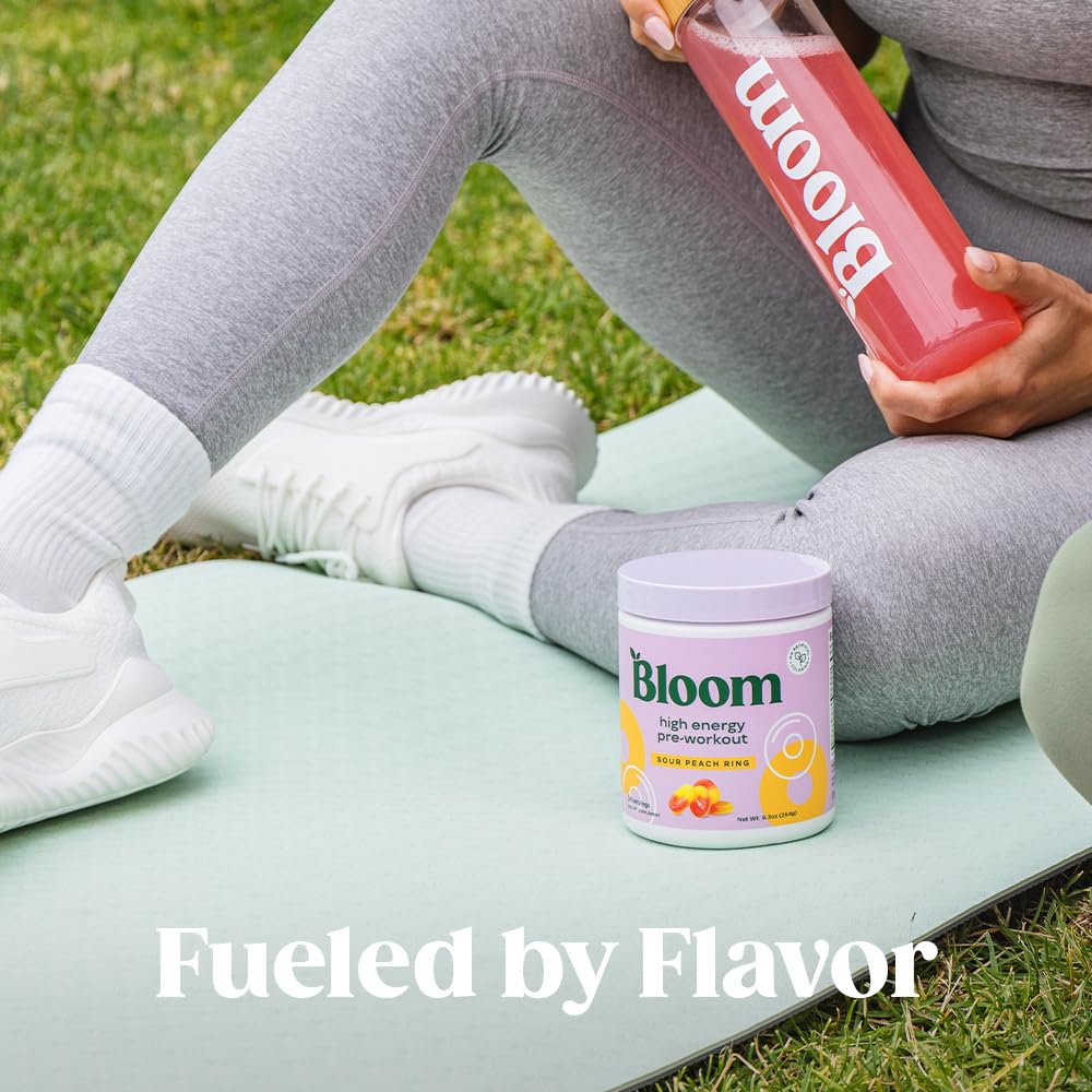 Sugar-free, keto-friendly Bloom Nutrition Pre Workout packaging and label