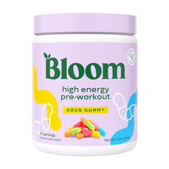 Bloom Nutrition High Energy Pre Workout Powder Sour Gummy canister