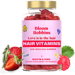 Bloom Robbins 60 Hair Gummies bottle label