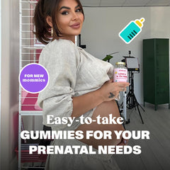 Bottle label showing 60 prenatal hair gummies