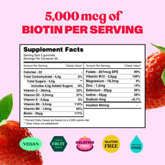 Strawberry-flavored vegan biotin gummies for hair growth