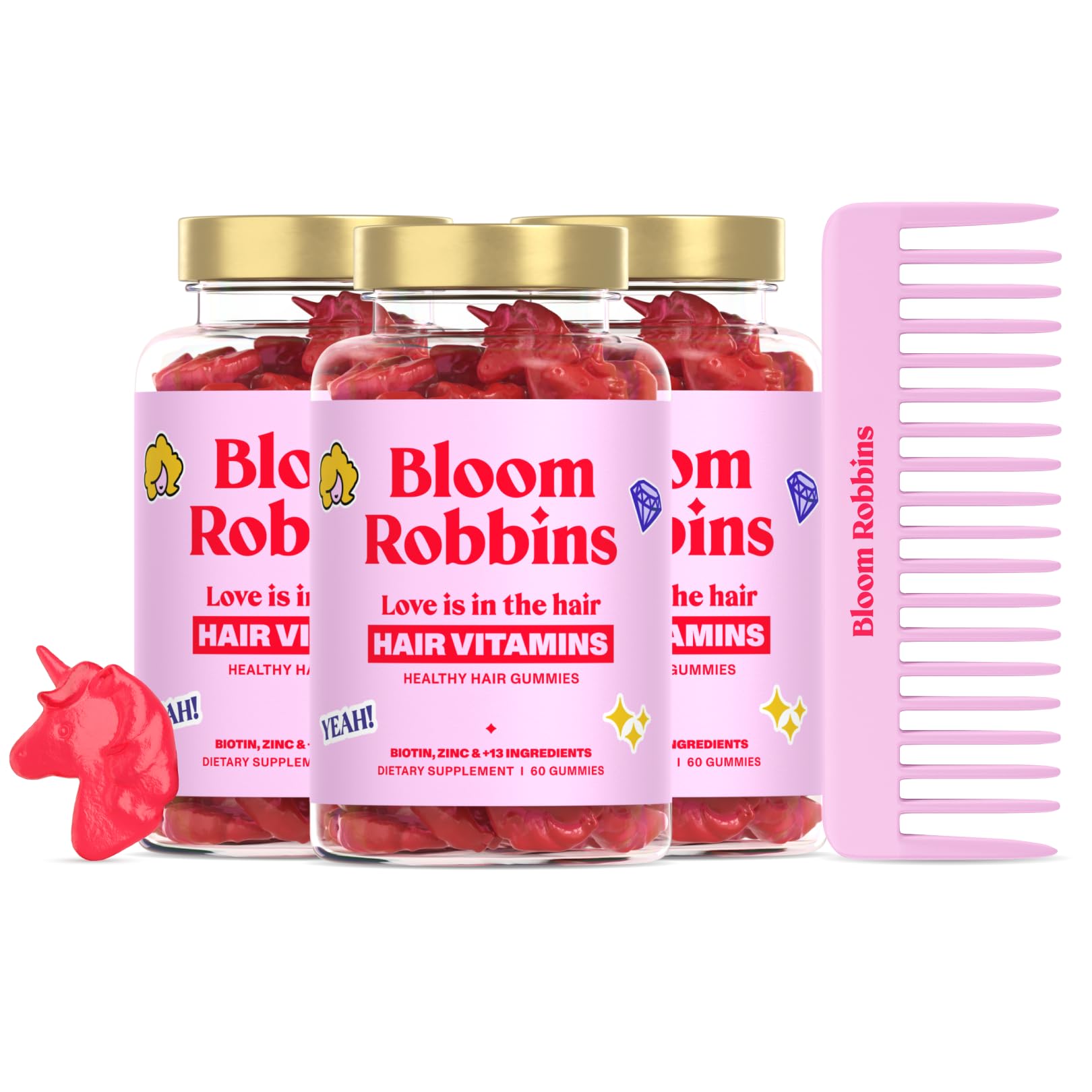 Bloom Robbins Hair Gummies bottle and packaging