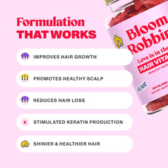 Biotin and vitamins ingredients panel for Bloom Robbins gummies