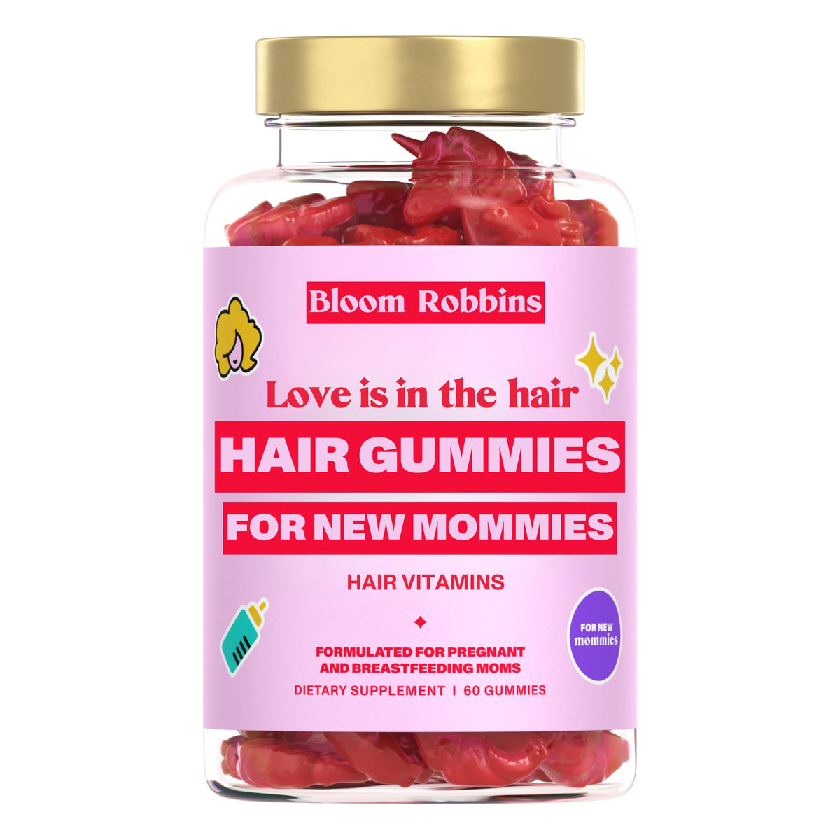 Bloom Robbins Prenatal Hair Gummies bottle front view on white background