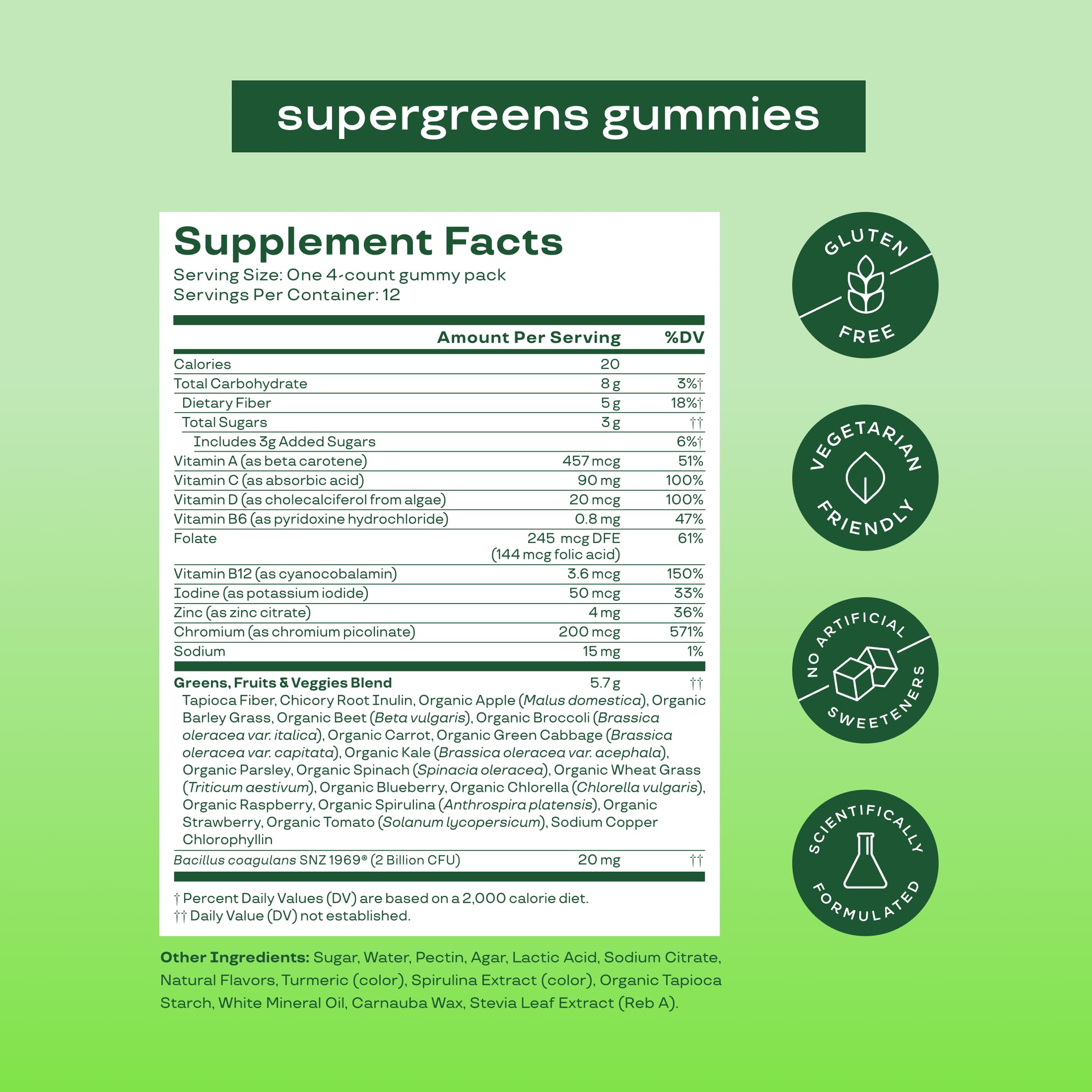 Box of Bloom Super Greens Gummies with 12 on-the-go packs