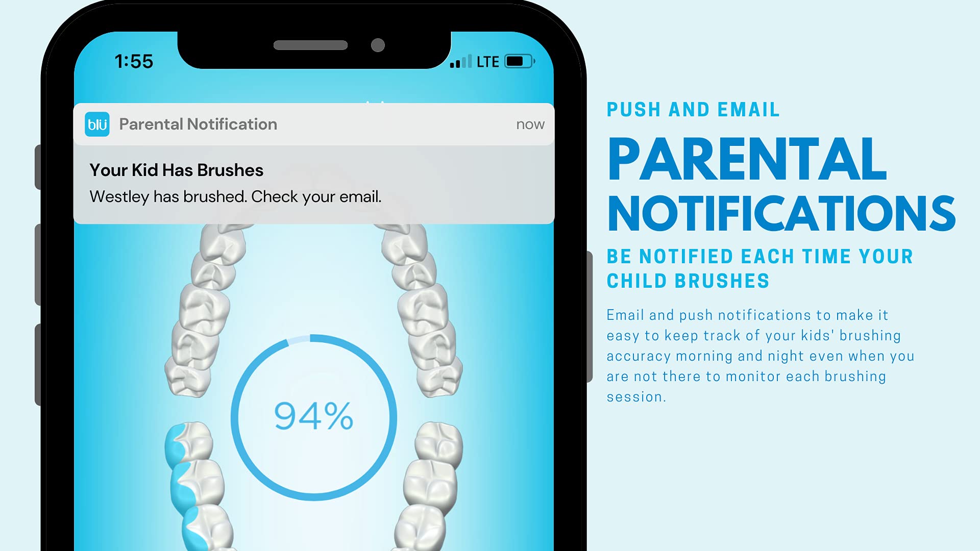 Blu Smart app dashboard showing brushing stats