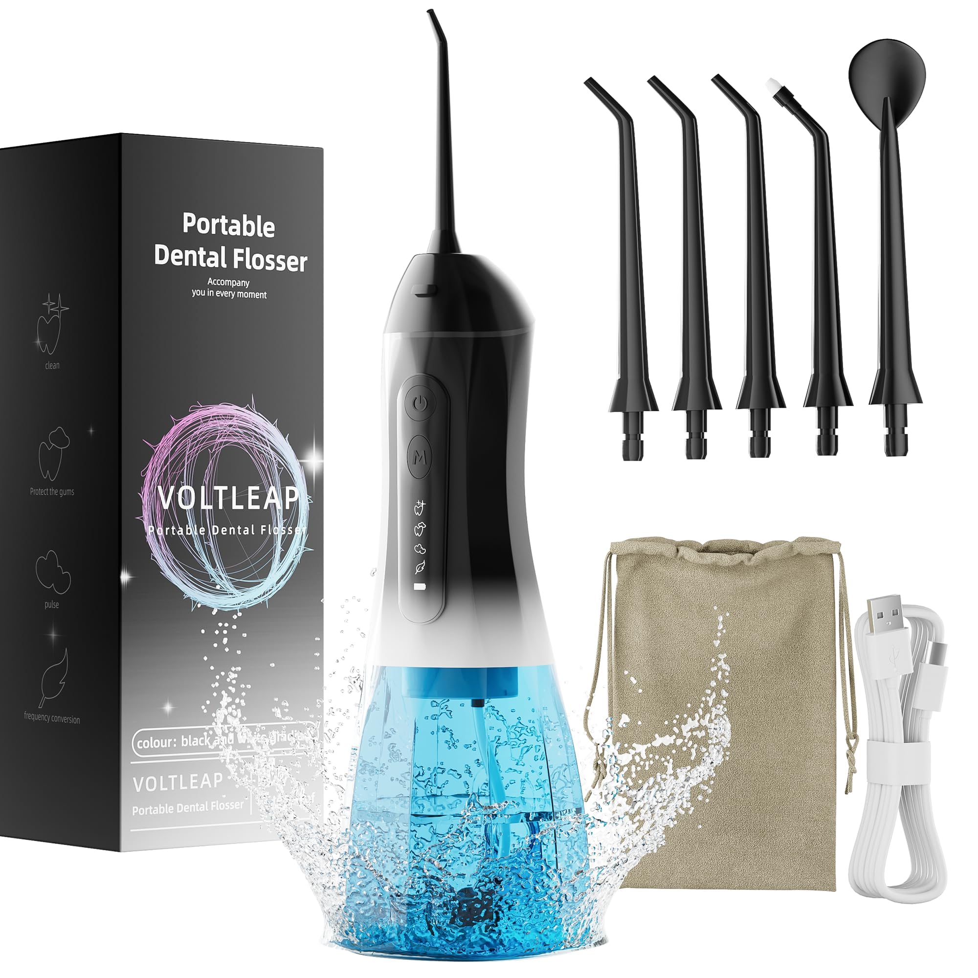Close-up of water floss nozzle on Blue and Blackwhite 2-Pack Water Flosser