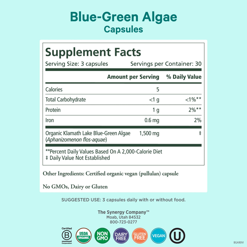 Close-up of blue-green algae ingredients highlighting chlorophyll and phytonutrients