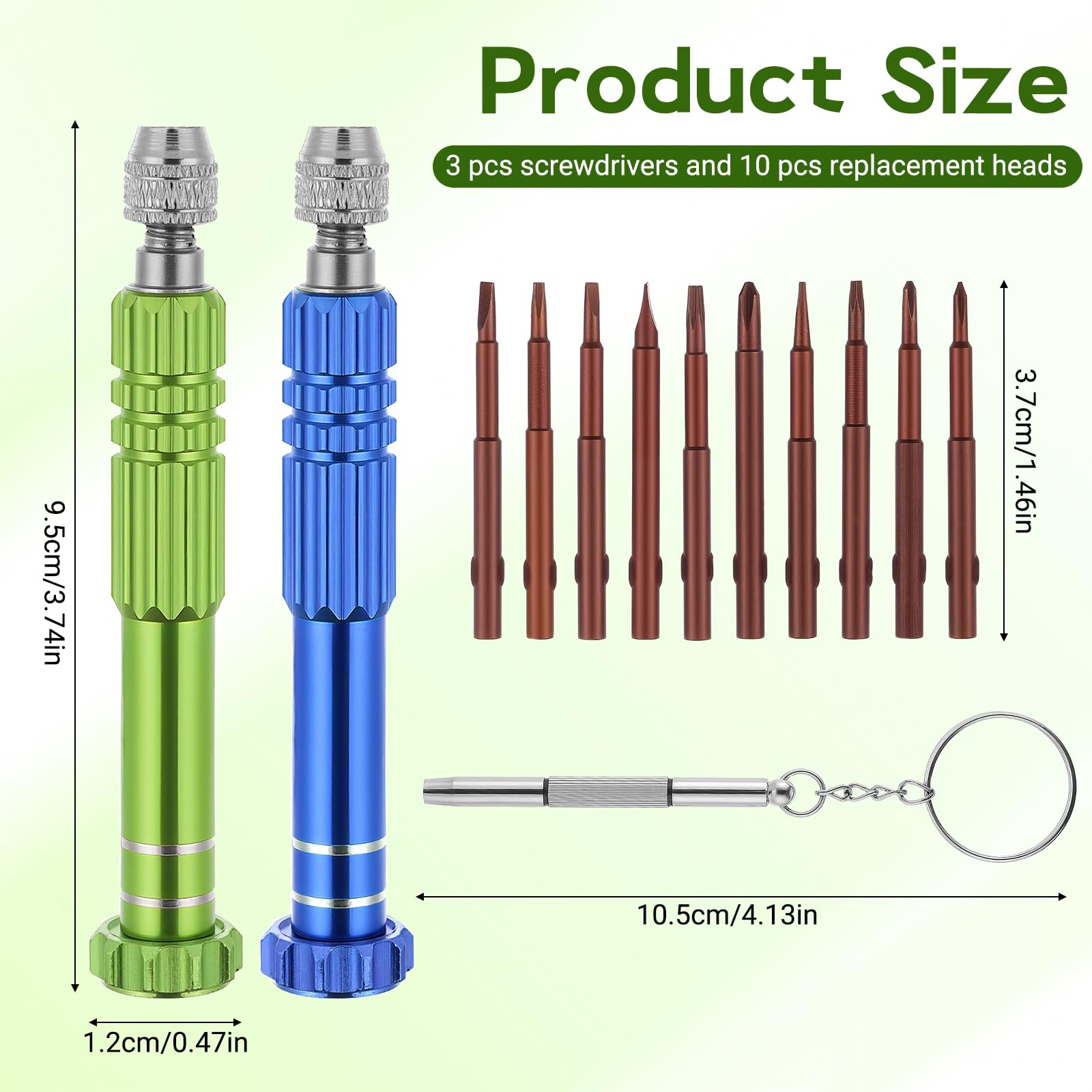 Blue and green screwdriver handles