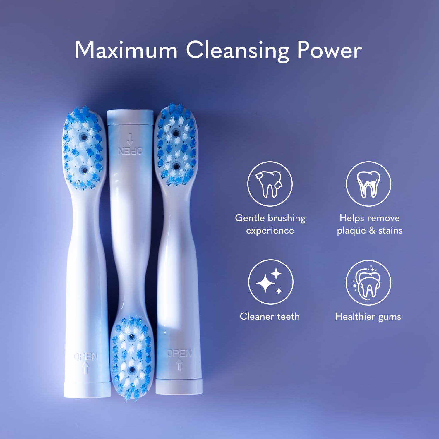 Set of three Blue Light replacement heads for Smile Actives toothbrush