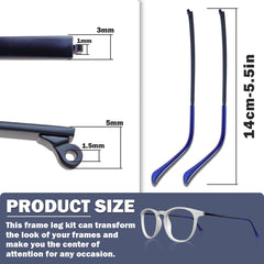 Blue metal temple replacement arm for glasses