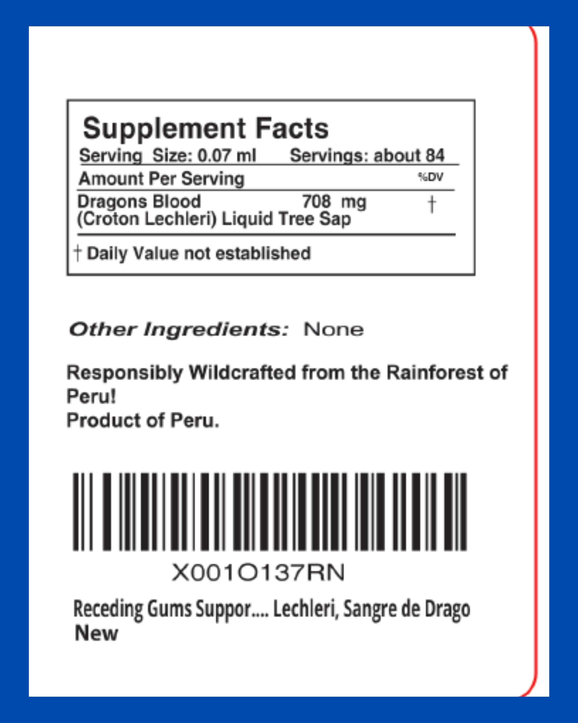 Croton Lechleri raw Dragon's Blood information on label