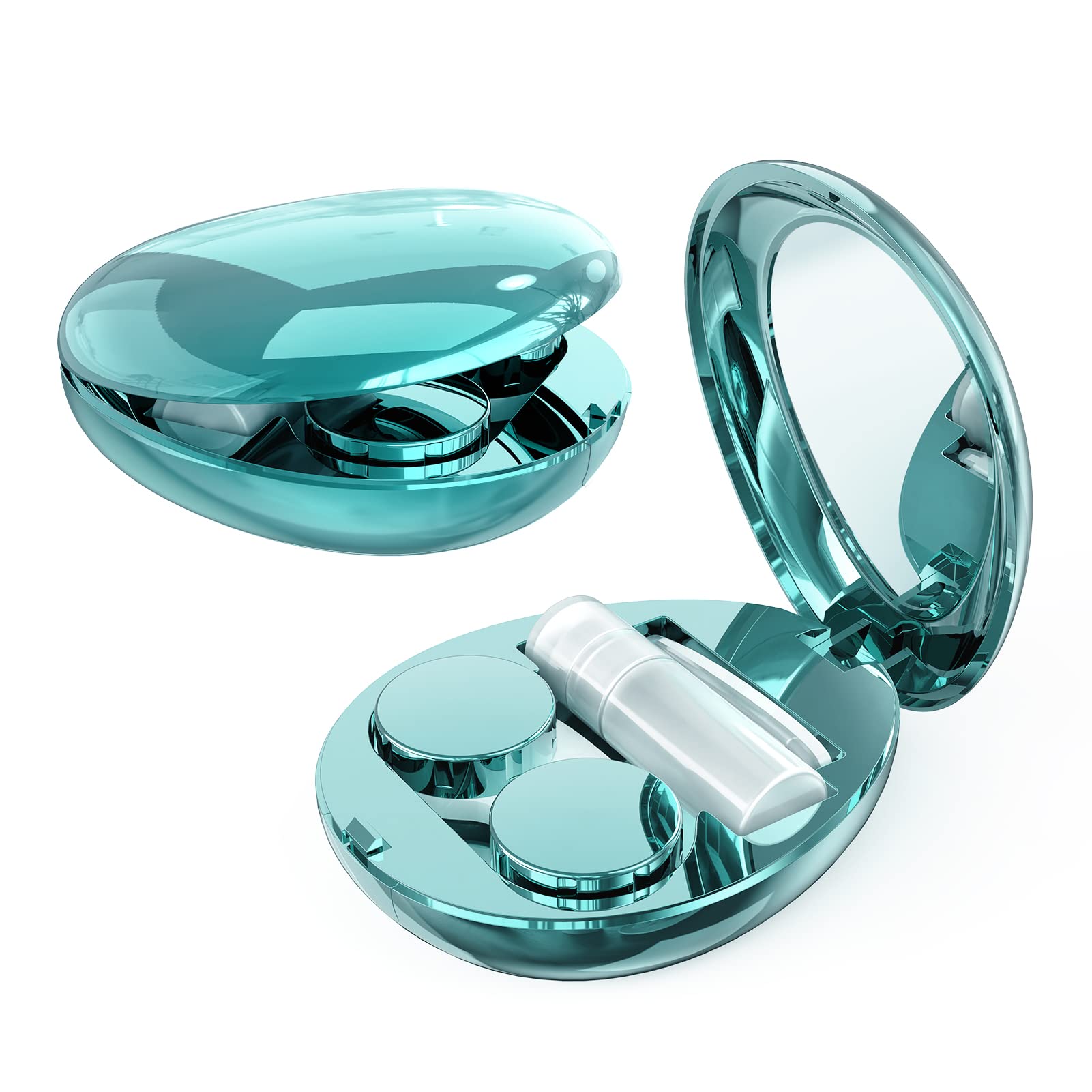 Blue portable contact lens case with built-in mirror