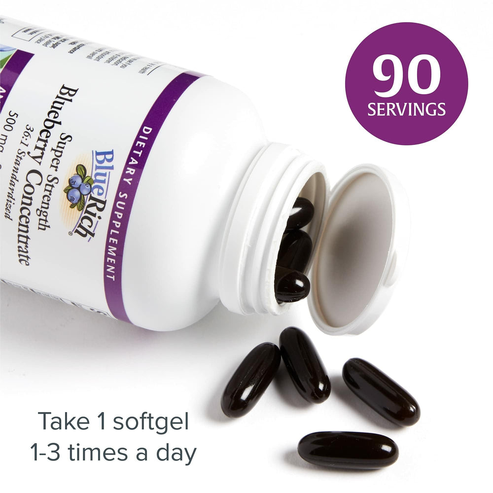 Close-up of BlueRich blueberry concentrate softgel capsule